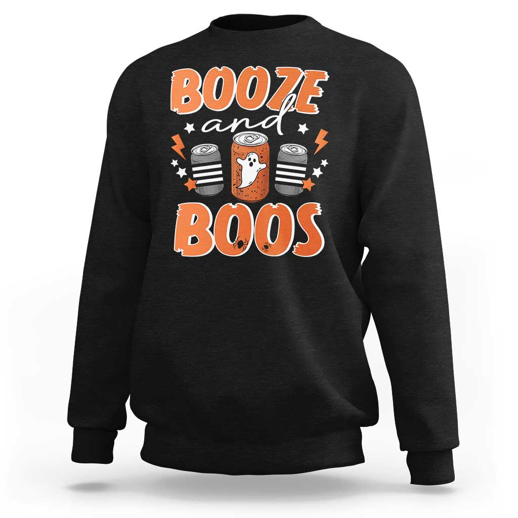 Retro Halloween Booze And Boos Sweatshirt Halloween Costume Ghost Spooky Season - Wonder Print Shop