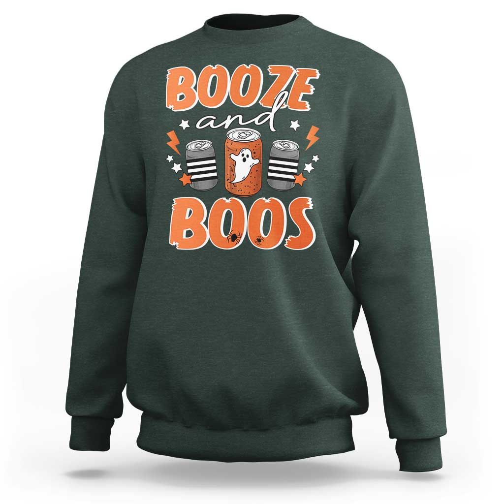 Retro Halloween Booze And Boos Sweatshirt Halloween Costume Ghost Spooky Season - Wonder Print Shop