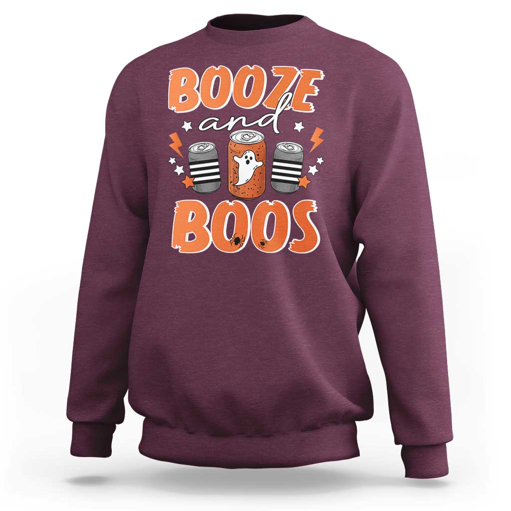 Retro Halloween Booze And Boos Sweatshirt Halloween Costume Ghost Spooky Season - Wonder Print Shop