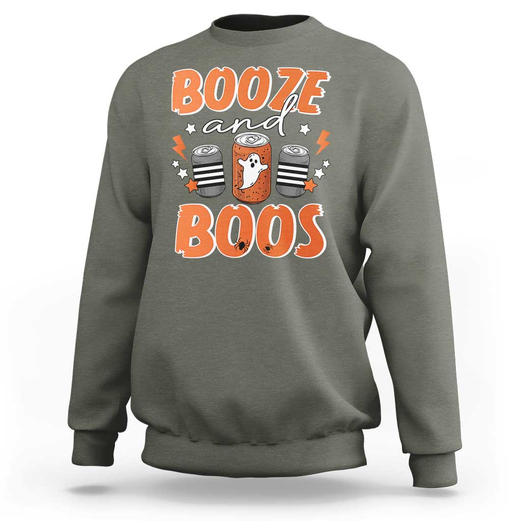 Retro Halloween Booze And Boos Sweatshirt Halloween Costume Ghost Spooky Season - Wonder Print Shop