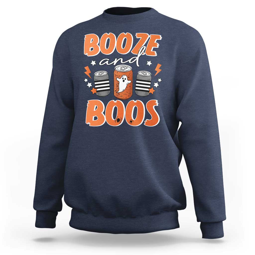 Retro Halloween Booze And Boos Sweatshirt Halloween Costume Ghost Spooky Season - Wonder Print Shop