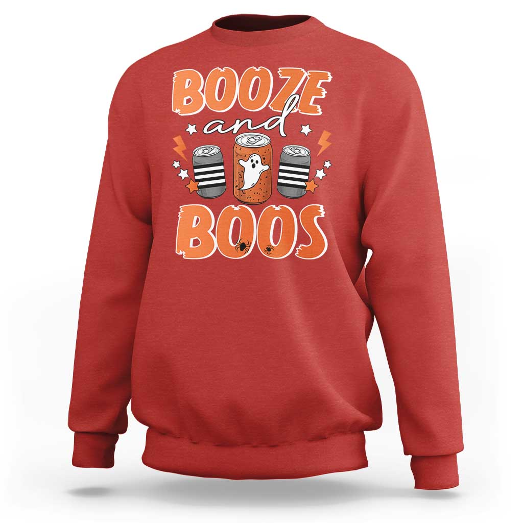 Retro Halloween Booze And Boos Sweatshirt Halloween Costume Ghost Spooky Season - Wonder Print Shop