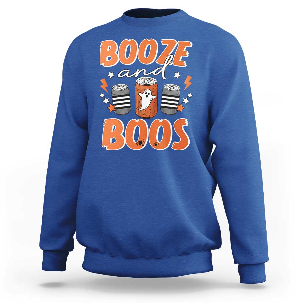 Retro Halloween Booze And Boos Sweatshirt Halloween Costume Ghost Spooky Season - Wonder Print Shop