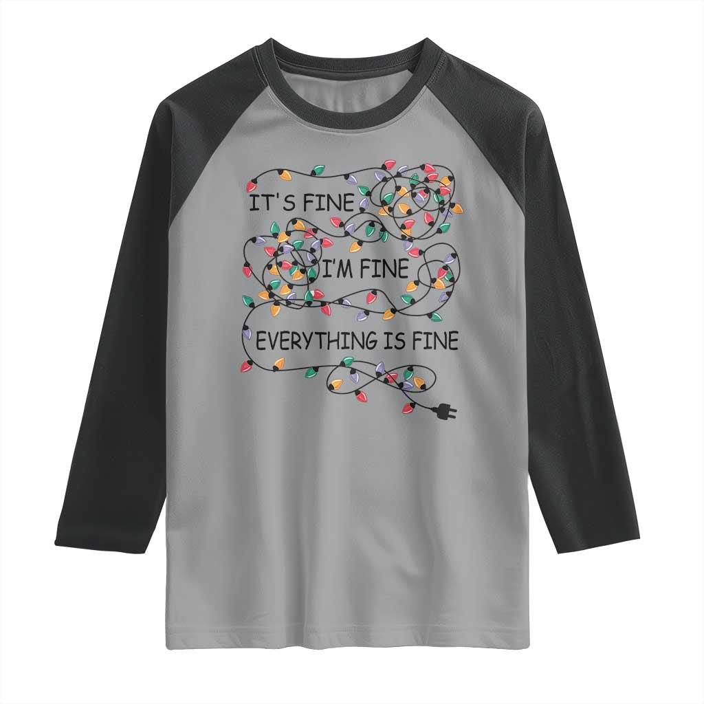 Funny Christmas Raglan Shirt It's Fine I'm Fine Everything Is Fine Xmas Lights