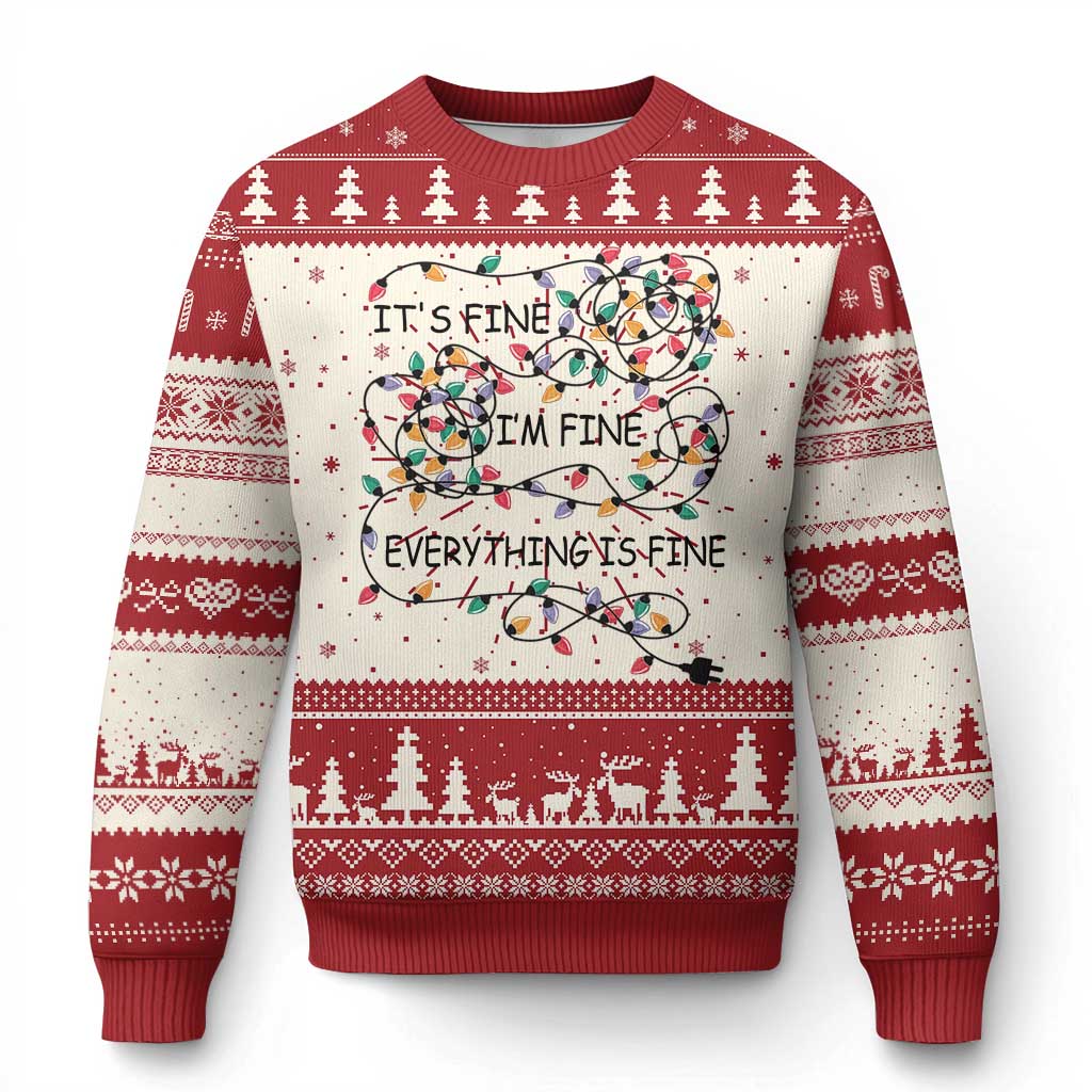 Funny Christmas Ugly Christmas Sweater It's Fine I'm Fine Everything Is Fine Xmas Lights - Wonder Print Shop