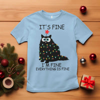Funny Christmas Cat T Shirt It's Fine I'm Fine Everything Is Fine Meowy Catmas Xmas - Wonder Print Shop