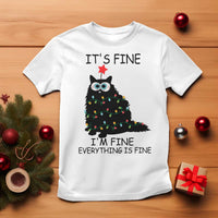 Funny Christmas Cat T Shirt It's Fine I'm Fine Everything Is Fine Meowy Catmas Xmas - Wonder Print Shop