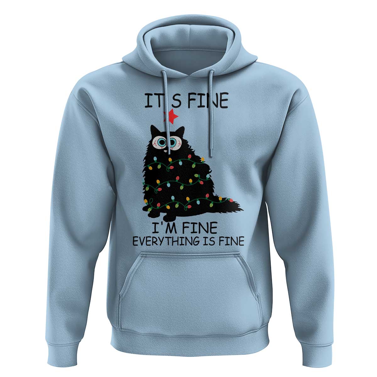 Funny Christmas Cat Hoodie It's Fine I'm Fine Everything Is Fine Meowy Catmas Xmas TS10