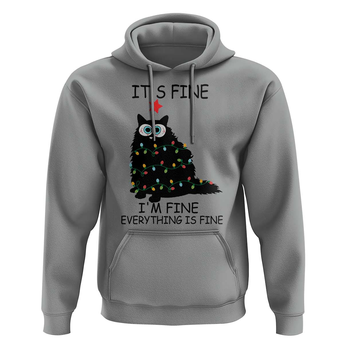 Funny Christmas Cat Hoodie It's Fine I'm Fine Everything Is Fine Meowy Catmas Xmas TS10