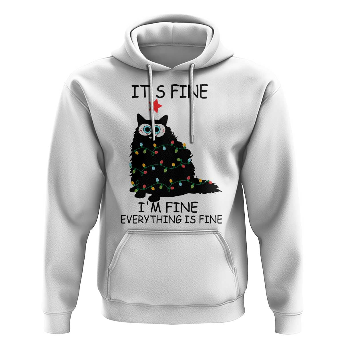 Funny Christmas Cat Hoodie It's Fine I'm Fine Everything Is Fine Meowy Catmas Xmas TS10
