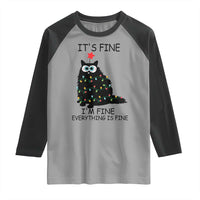 Funny Christmas Cat Raglan Shirt It's Fine I'm Fine Everything Is Fine Meowy Catmas Xmas