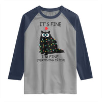Funny Christmas Cat Raglan Shirt It's Fine I'm Fine Everything Is Fine Meowy Catmas Xmas