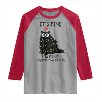 Funny Christmas Cat Raglan Shirt It's Fine I'm Fine Everything Is Fine Meowy Catmas Xmas