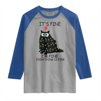 Funny Christmas Cat Raglan Shirt It's Fine I'm Fine Everything Is Fine Meowy Catmas Xmas