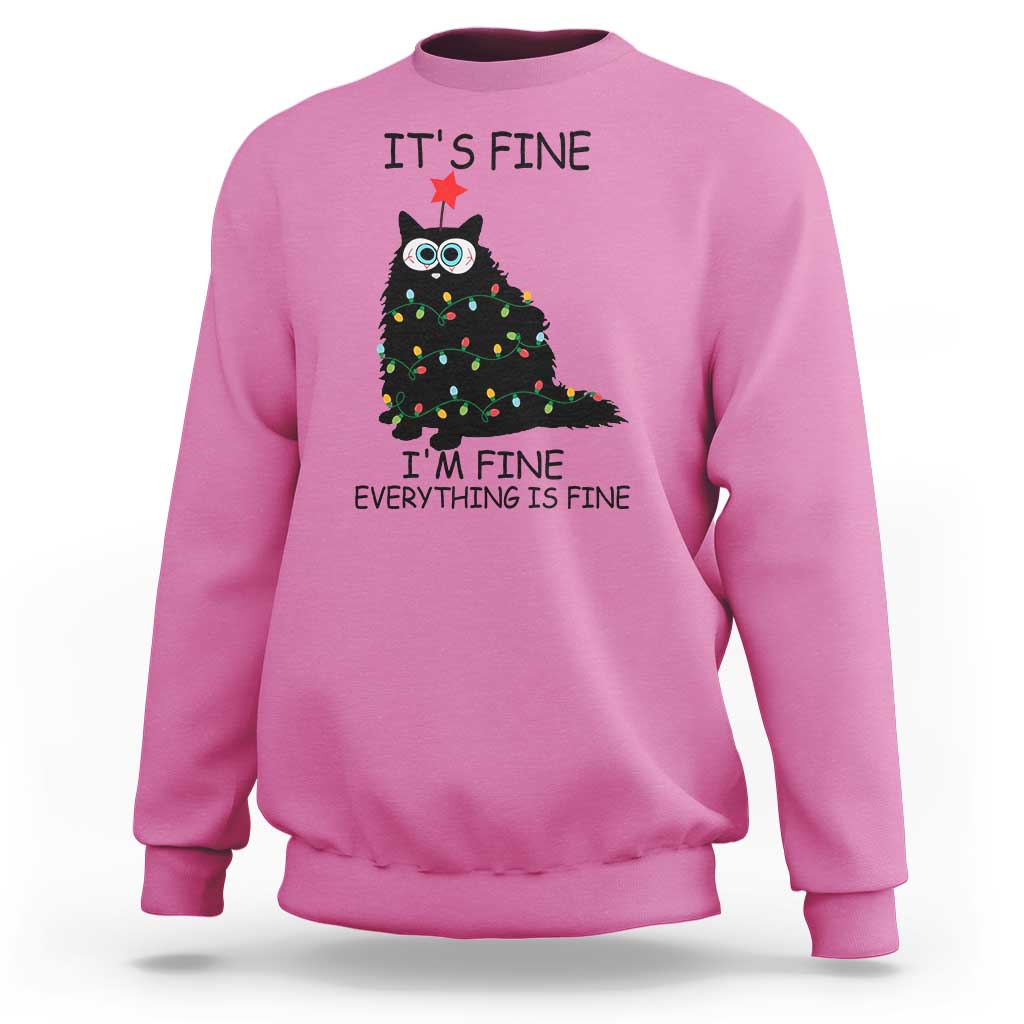 Funny Christmas Cat Sweatshirt It's Fine I'm Fine Everything Is Fine Meowy Catmas Xmas - Wonder Print Shop