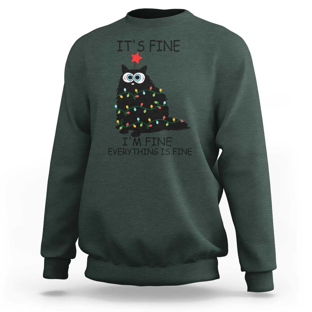 Funny Christmas Cat Sweatshirt It's Fine I'm Fine Everything Is Fine Meowy Catmas Xmas - Wonder Print Shop
