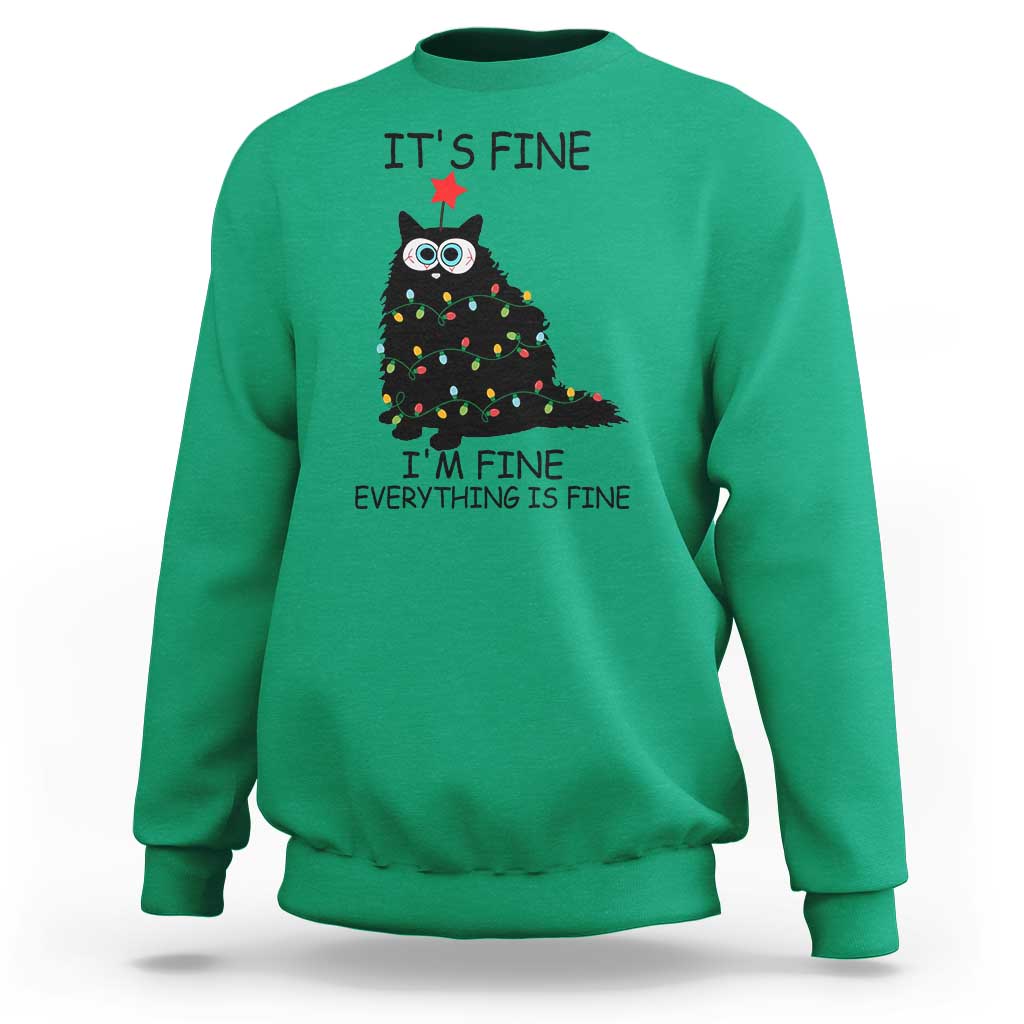 Funny Christmas Cat Sweatshirt It's Fine I'm Fine Everything Is Fine Meowy Catmas Xmas - Wonder Print Shop