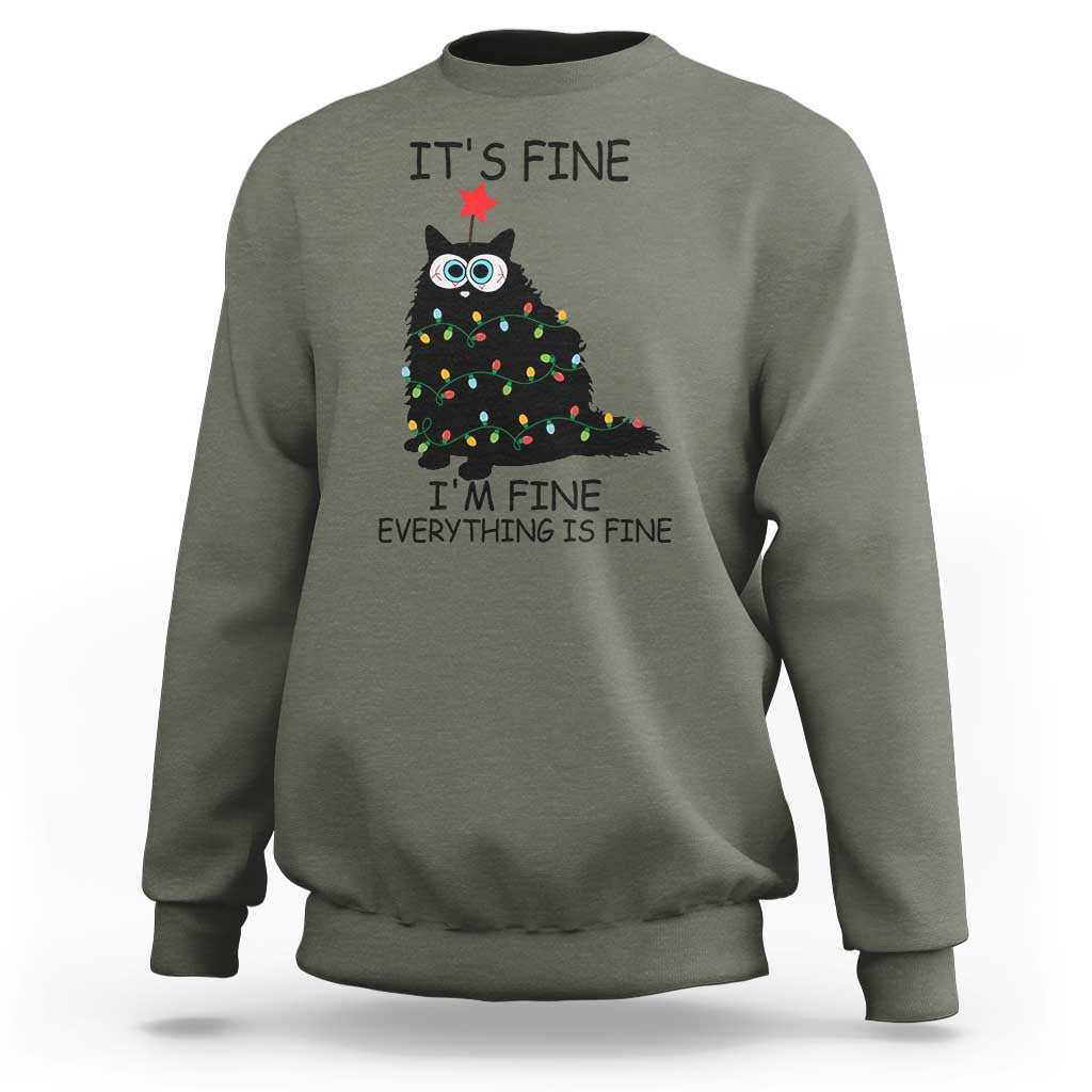 Funny Christmas Cat Sweatshirt It's Fine I'm Fine Everything Is Fine Meowy Catmas Xmas - Wonder Print Shop