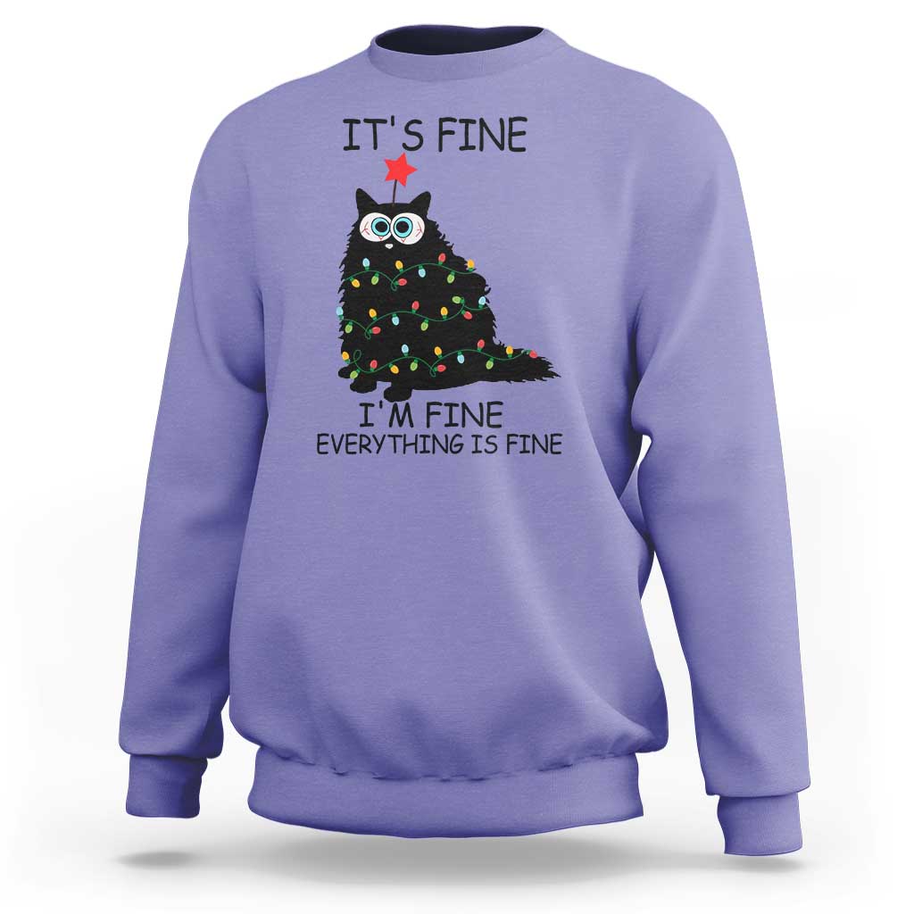 Funny Christmas Cat Sweatshirt It's Fine I'm Fine Everything Is Fine Meowy Catmas Xmas - Wonder Print Shop