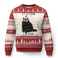 Funny Christmas Cat Ugly Christmas Sweater It's Fine I'm Fine Everything Is Fine Meowy Catmas Xmas - Wonder Print Shop