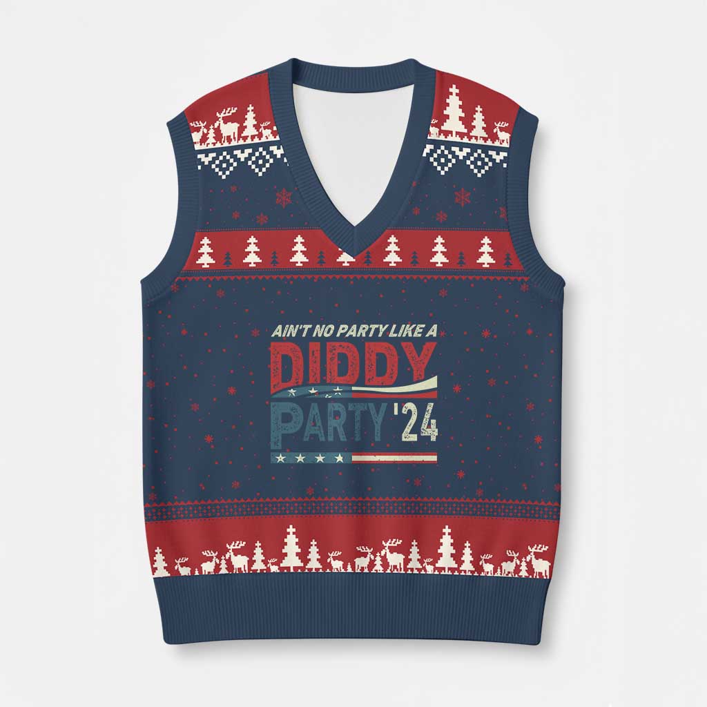 Aint No Party Like A Diddy Party V-Neck Knit Sweater Vest - Wonder Print Shop