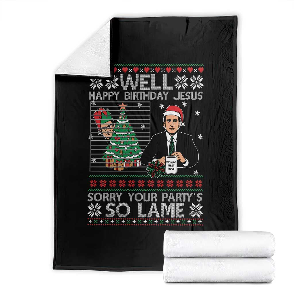 Funny Office Christmas Throw Blanket Party Well Happy Birthday Jesus TV Show Ugly Xmas - Wonder Print Shop