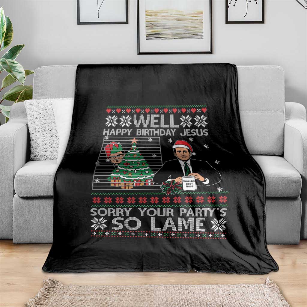 Funny Office Christmas Throw Blanket Party Well Happy Birthday Jesus TV Show Ugly Xmas - Wonder Print Shop