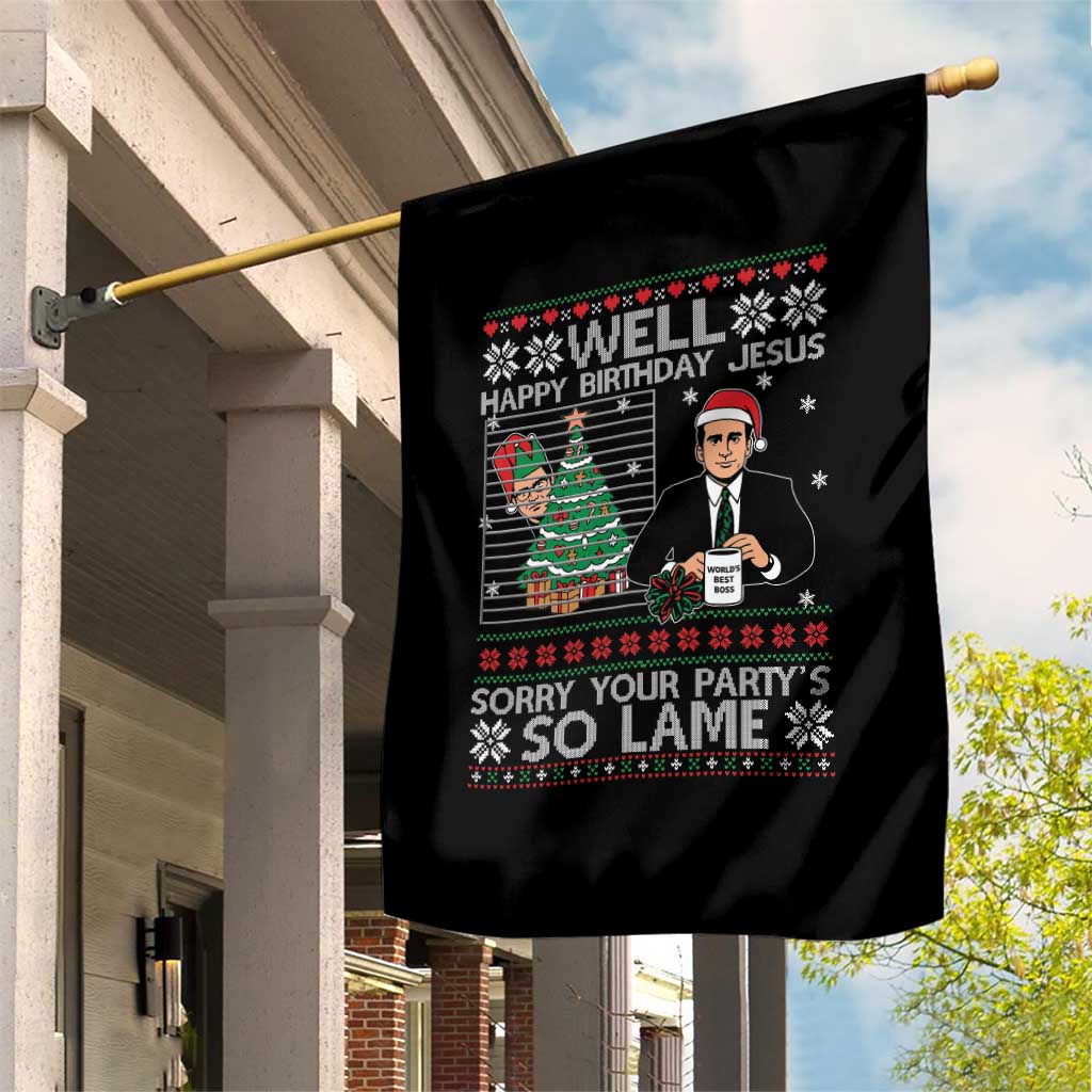 Funny Office Christmas Garden Flag Party Well Happy Birthday Jesus TV Show Ugly Xmas - Wonder Print Shop