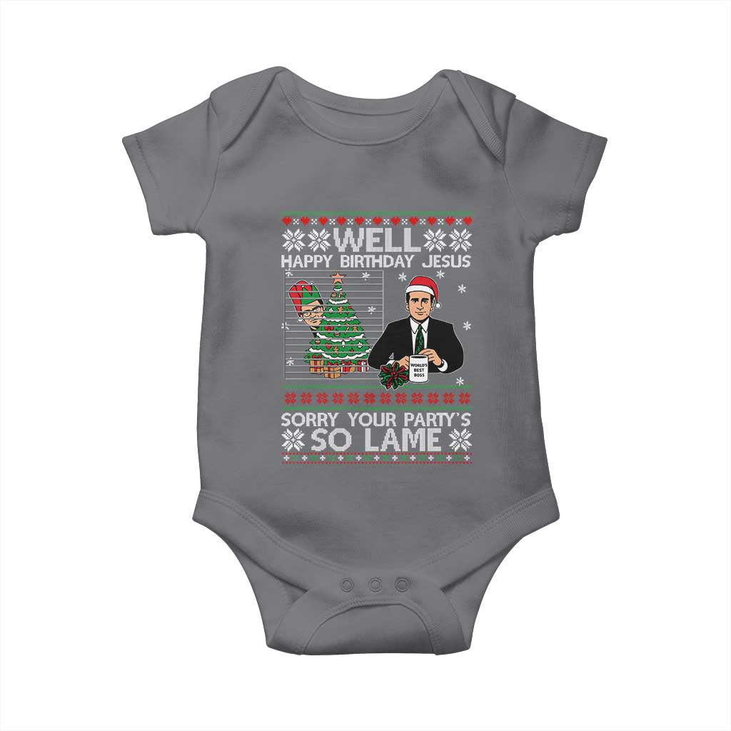 Funny Office Christmas Baby Onesie Party Well Happy Birthday Jesus TV Show Ugly Xmas - Wonder Print Shop