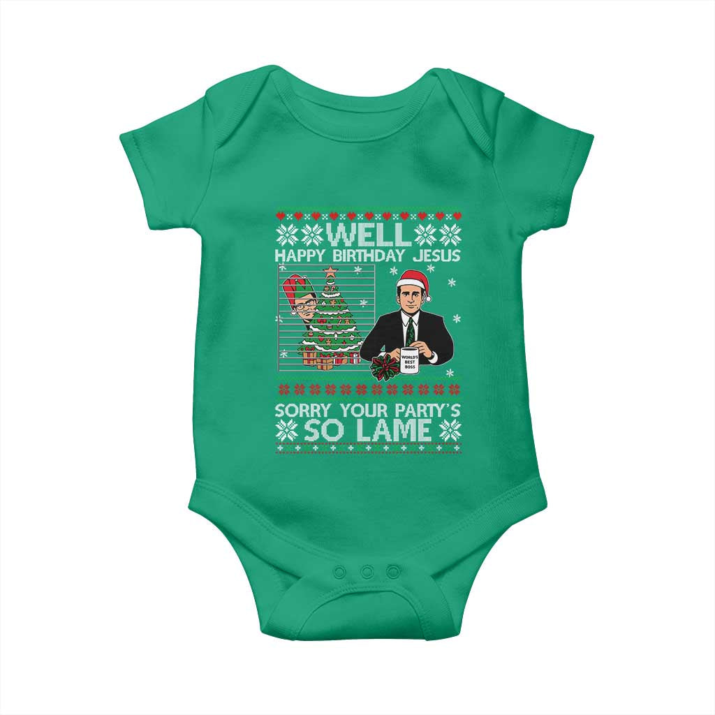 Funny Office Christmas Baby Onesie Party Well Happy Birthday Jesus TV Show Ugly Xmas - Wonder Print Shop