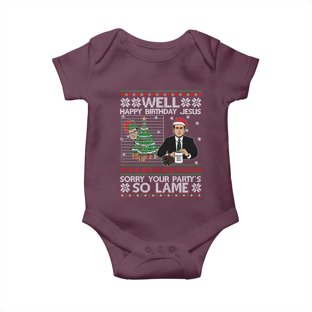 Funny Office Christmas Baby Onesie Party Well Happy Birthday Jesus TV Show Ugly Xmas - Wonder Print Shop