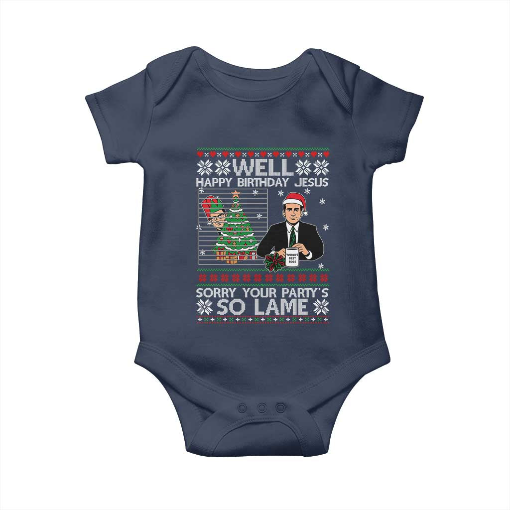 Funny Office Christmas Baby Onesie Party Well Happy Birthday Jesus TV Show Ugly Xmas - Wonder Print Shop