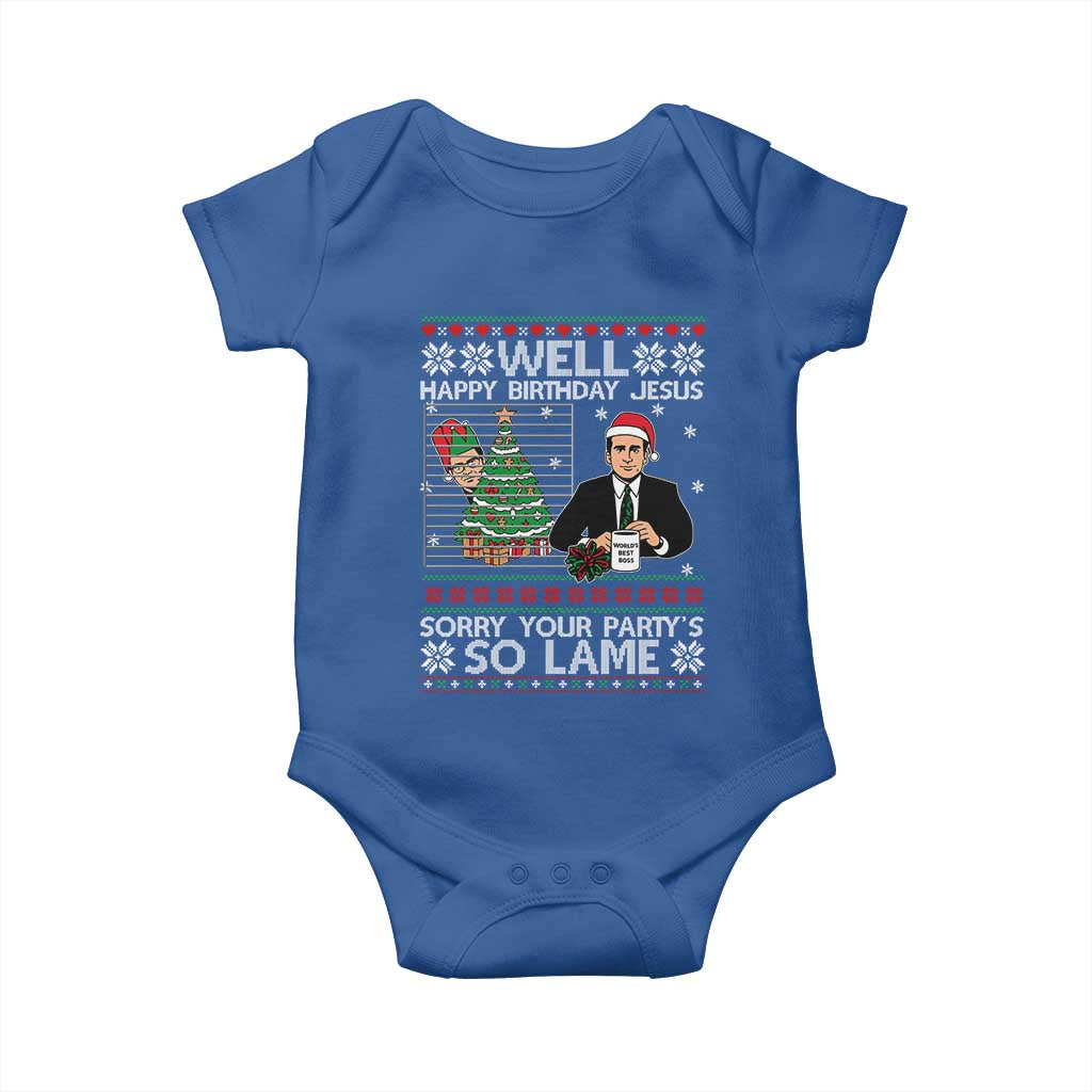 Funny Office Christmas Baby Onesie Party Well Happy Birthday Jesus TV Show Ugly Xmas - Wonder Print Shop
