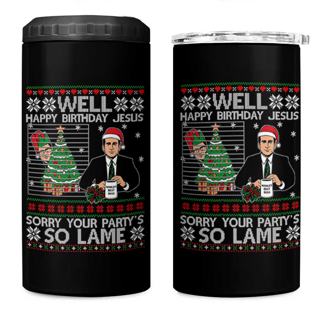 Funny Office Christmas 4 in 1 Can Cooler Tumbler Party Well Happy Birthday Jesus TV Show Ugly Xmas - Wonder Print Shop