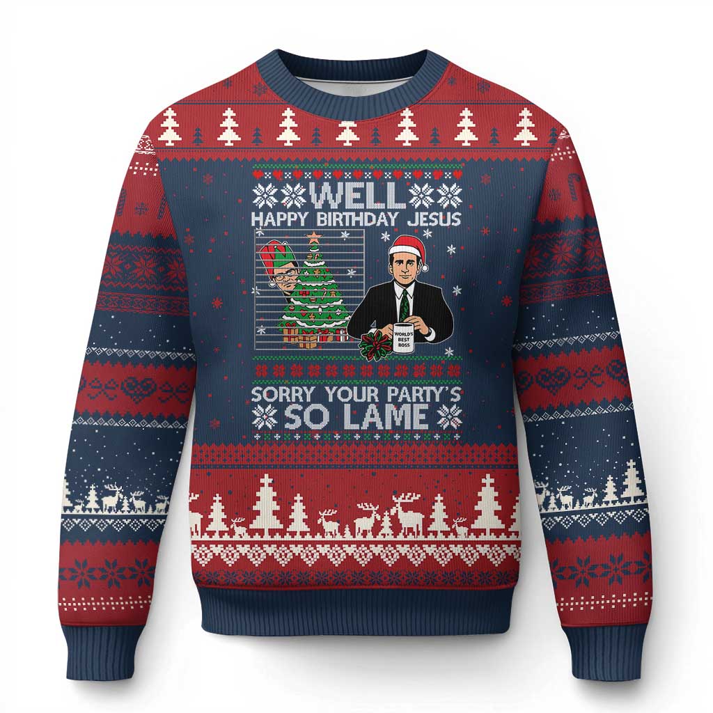 Funny Office Xmas Ugly Christmas Sweater Party Well Happy Birthday Jesus TV Show Ugly Xmas - Wonder Print Shop