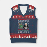Funny Office Xmas V-Neck Knit Sweater Vest Party Well Happy Birthday Jesus TV Show Ugly Xmas - Wonder Print Shop