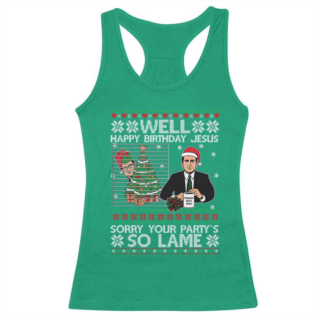 Funny Office Christmas Racerback Tank Top Party Well Happy Birthday Jesus TV Show Ugly Xmas - Wonder Print Shop