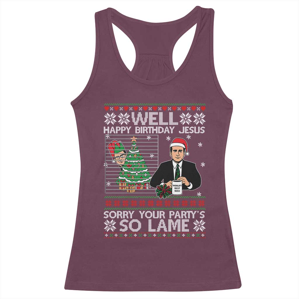 Funny Office Christmas Racerback Tank Top Party Well Happy Birthday Jesus TV Show Ugly Xmas - Wonder Print Shop
