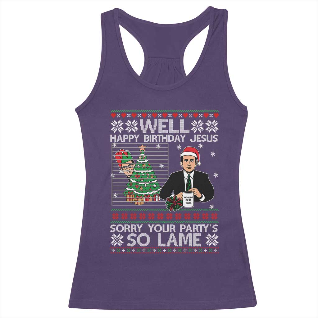 Funny Office Christmas Racerback Tank Top Party Well Happy Birthday Jesus TV Show Ugly Xmas - Wonder Print Shop