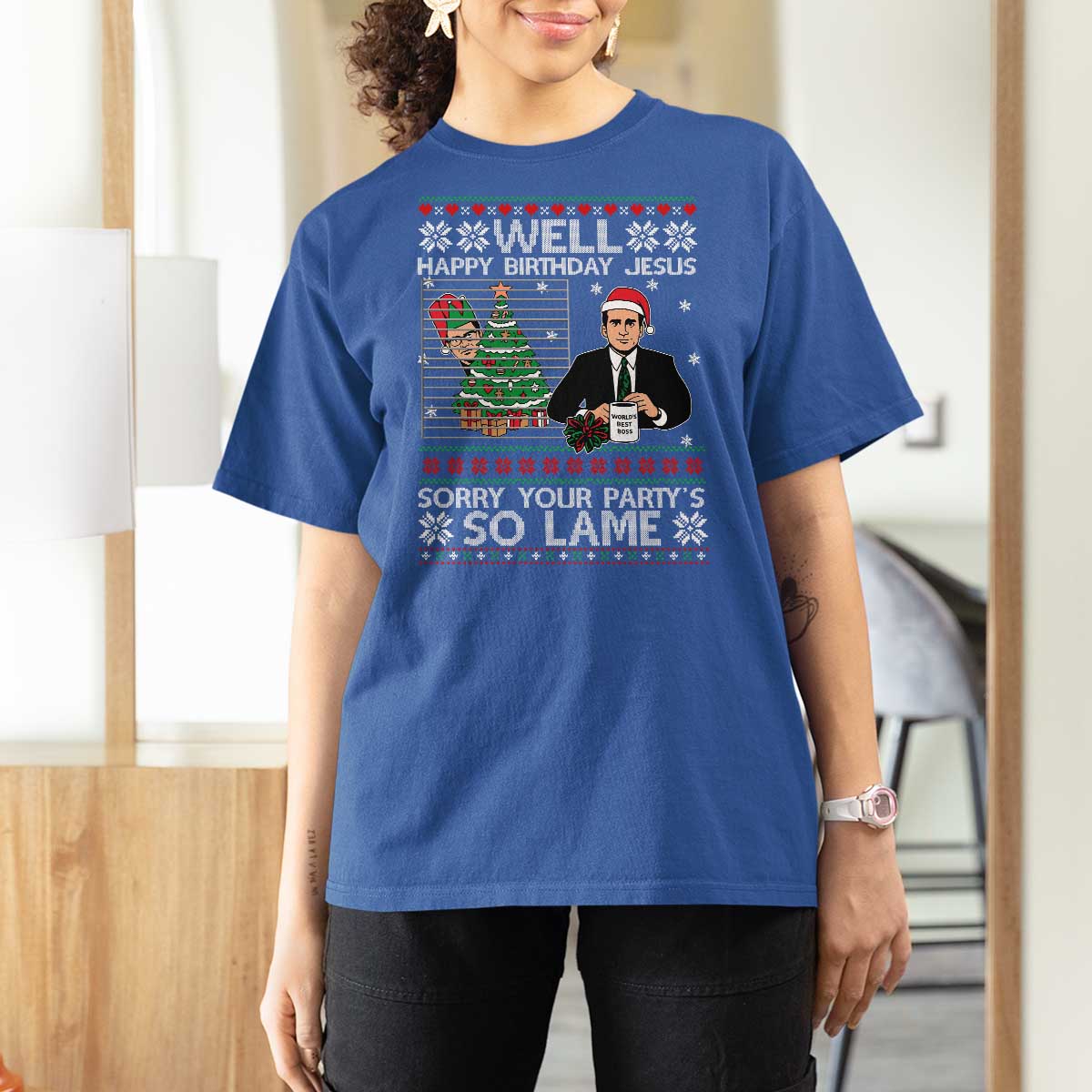 Funny Office Christmas T Shirt For Women Party Well Happy Birthday Jesus TV Show Ugly Xmas - Wonder Print Shop