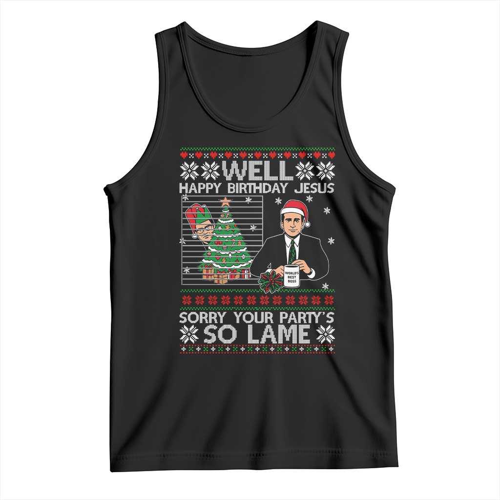 Funny Office Christmas Tank Top Party Well Happy Birthday Jesus TV Show Ugly Xmas - Wonder Print Shop