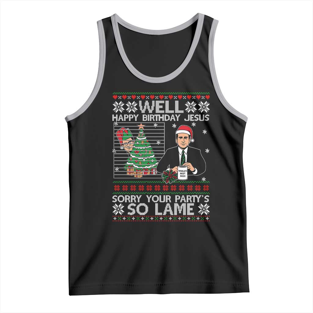 Funny Office Christmas Tank Top Party Well Happy Birthday Jesus TV Show Ugly Xmas - Wonder Print Shop