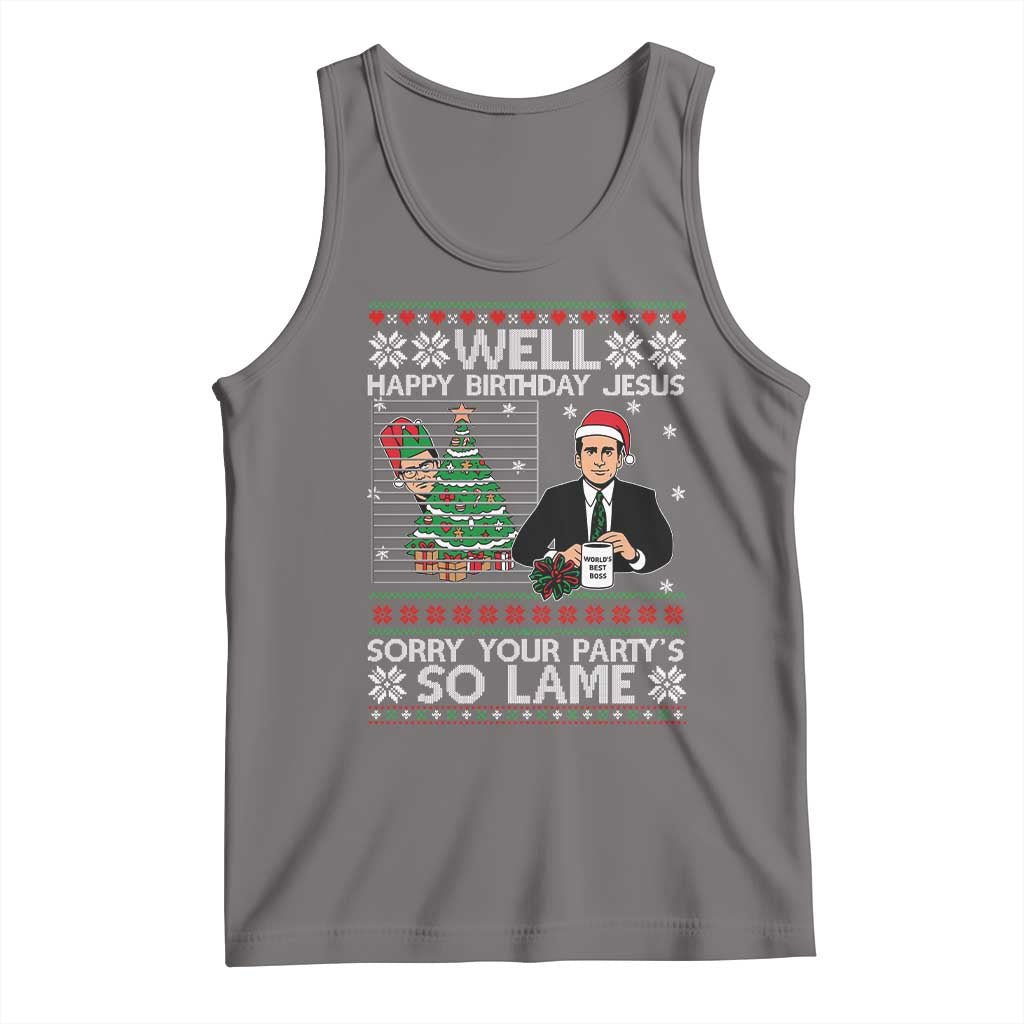 Funny Office Christmas Tank Top Party Well Happy Birthday Jesus TV Show Ugly Xmas - Wonder Print Shop