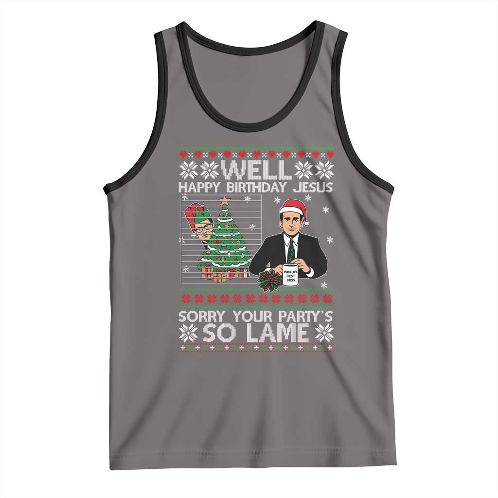 Funny Office Christmas Tank Top Party Well Happy Birthday Jesus TV Show Ugly Xmas - Wonder Print Shop