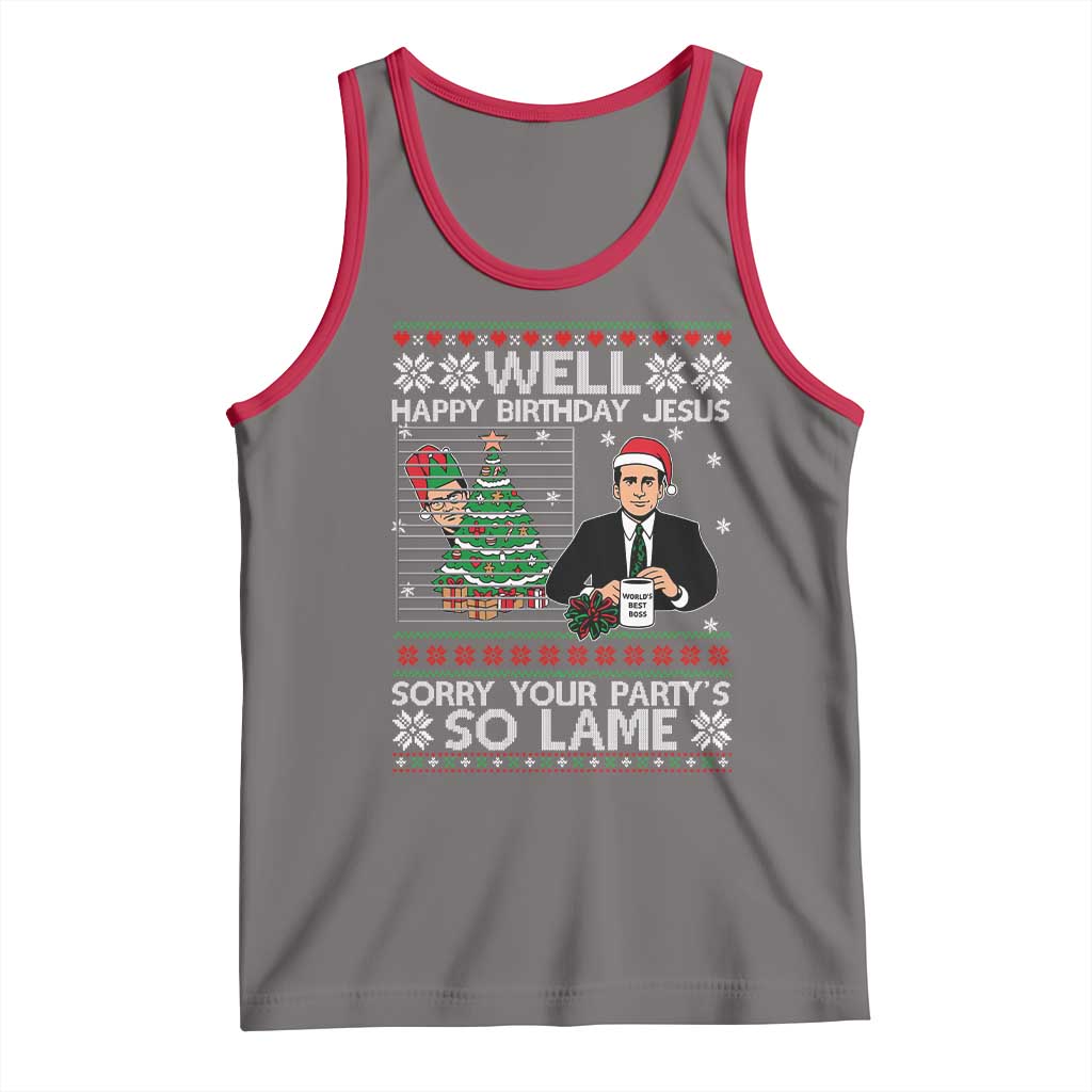 Funny Office Christmas Tank Top Party Well Happy Birthday Jesus TV Show Ugly Xmas - Wonder Print Shop