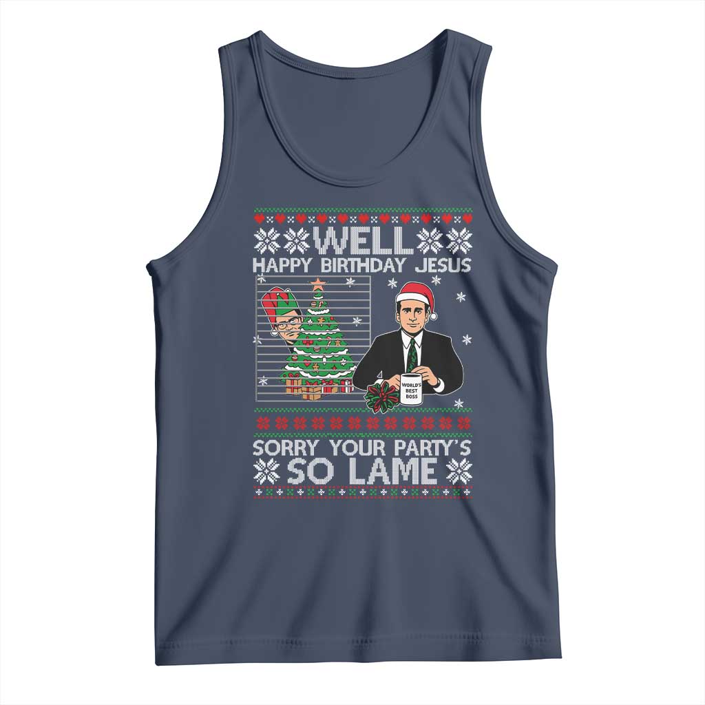 Funny Office Christmas Tank Top Party Well Happy Birthday Jesus TV Show Ugly Xmas - Wonder Print Shop