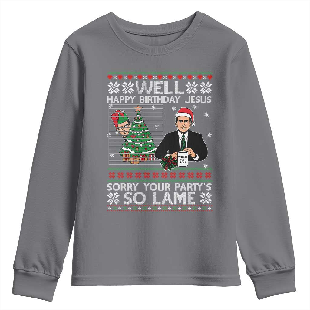 Funny Office Christmas Youth Sweatshirt Party Well Happy Birthday Jesus TV Show Ugly Xmas - Wonder Print Shop