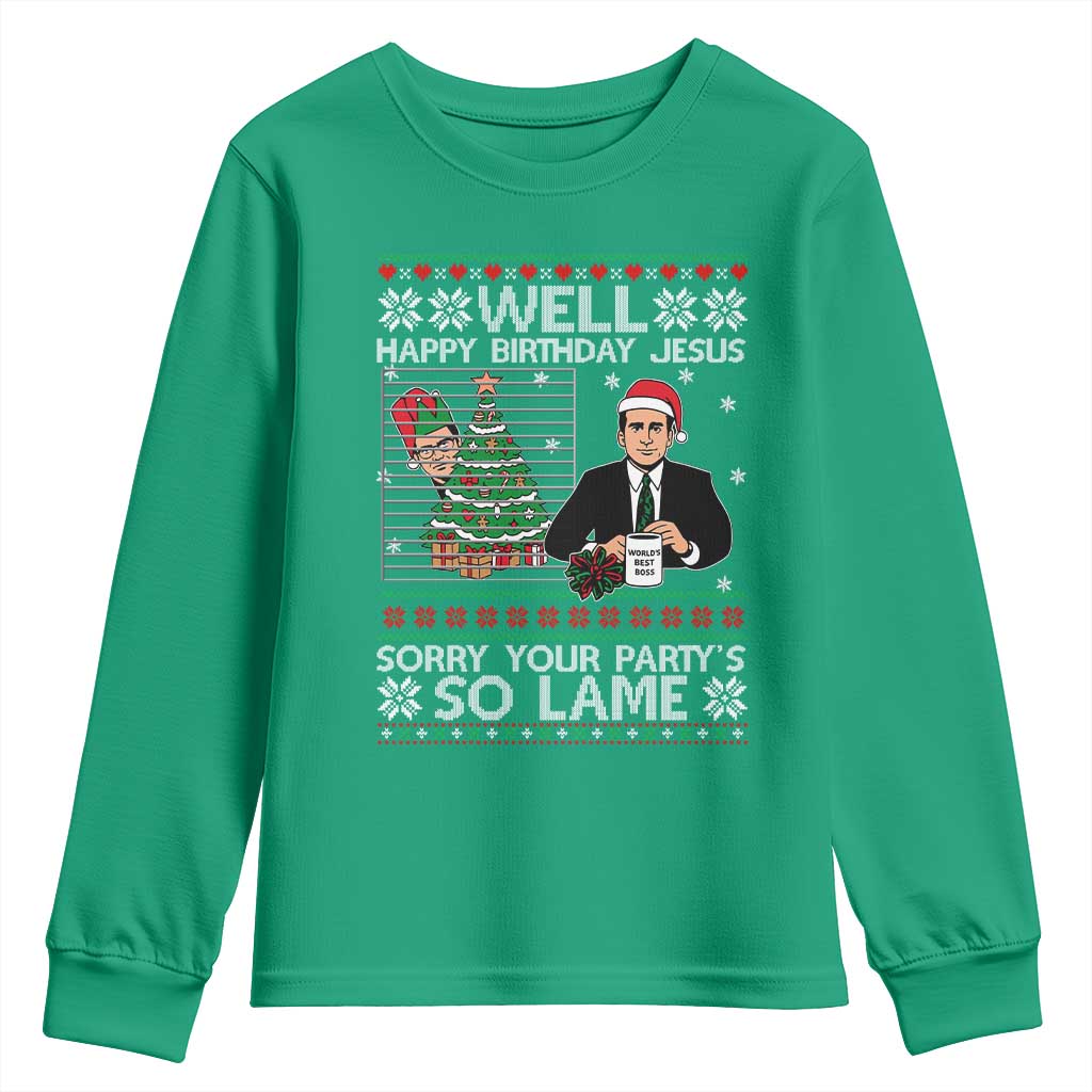 Funny Office Christmas Youth Sweatshirt Party Well Happy Birthday Jesus TV Show Ugly Xmas - Wonder Print Shop
