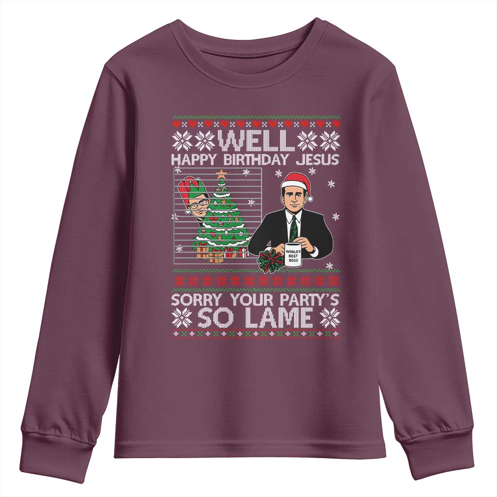 Funny Office Christmas Youth Sweatshirt Party Well Happy Birthday Jesus TV Show Ugly Xmas - Wonder Print Shop