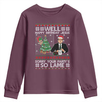 Funny Office Christmas Youth Sweatshirt Party Well Happy Birthday Jesus TV Show Ugly Xmas - Wonder Print Shop